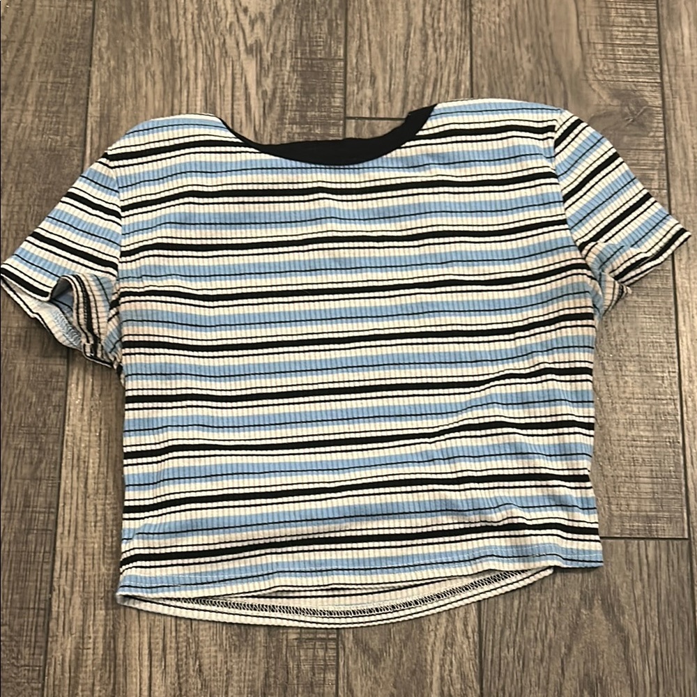 SHEIN Striped Blue and White Women's Top